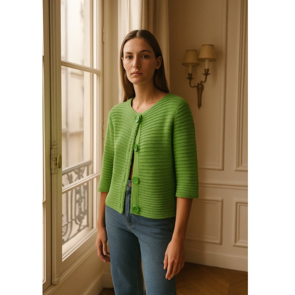 ☀️ LOFT Kelly Green Cardigan Button Front Knit Sweater Cottagecore Preppy Cute